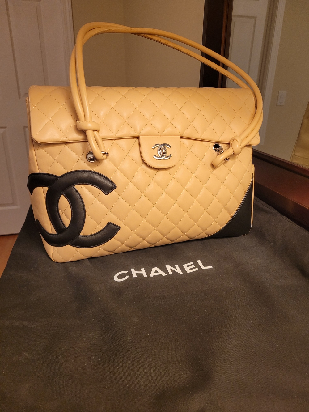Brand New Authentic Vintage Chanel Cambon CC Women's Flap Bag - Beige & Black